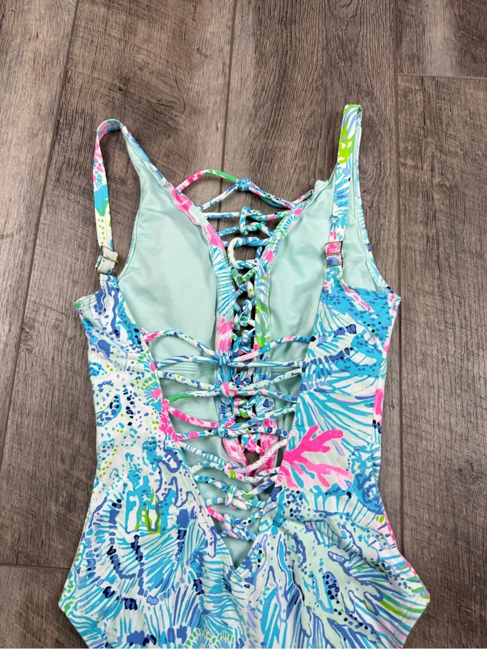 Lilly‎ Pulitzer Teal Lattice One Piece Swimsuit